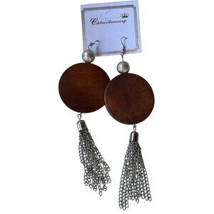 Chloe Accessory Brand Silver & Brown Long Dangle Earrings 5.5" Height (NEW)